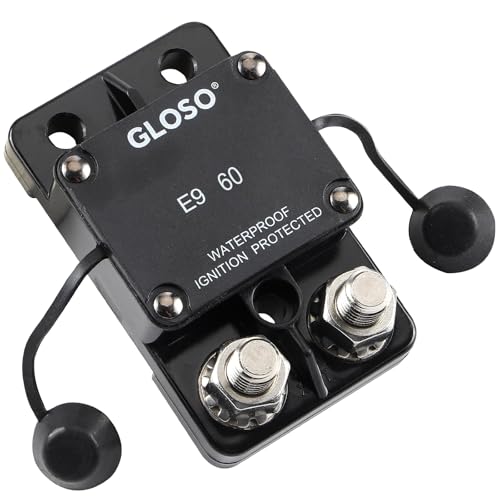 GLOSO Circuit Breaker E9A Waterproof Breaker Auto Reset (T1) 60A Side by Side Stud IP67 Marine Hi-Amp (60A)
