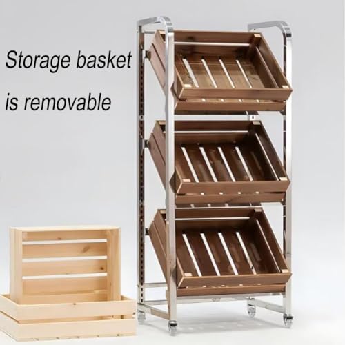 Présentoir de supermarché pour Fruits et légumes et Snacks avec Panier Nizer Amovible en Bois Massif. Support de Rangement à Plusieurs Niveaux pour Fruits et légumes. Unité de présentation r