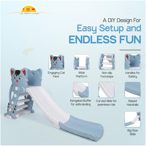 Image of Toyzone Tom Cat Slide for Kids | Baby Play Slide | Indoor & Outdoor Kids Slider | Easy Assembly | Safe Rounded Design | BIS Certified | Made in India | Kids Slide for 2-8 Years, Upto 70 kgs