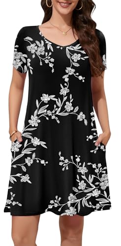 Image of WEACZZY Summer Dresses for Women 2026 V-Neck Casual T Shirt Dress Loose Short Sleeve Flowy Dresses with Pockets