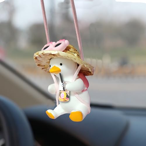 Gmngis Rear View Mirror Hanging Accessories of Swinging Duck Cool Swinging Duck Car Hanging Ornament Pendant Interior Rearview Mirror Decoration (Grapefruit)