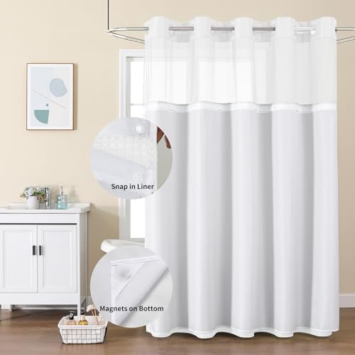 Colorful Star White No Hook Waffle Shower Curtain with Liner, 72 x 81 Inch by Colorful Star - Used condition - Image 2