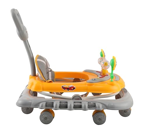 Image of JoyRide Spinny Spinner 8 Wheels Baby Walker, Adjustable Height,Parentle Handle, Comfortable Seat, Music and Light, 360 Degree Rotation, Maximum Weight: 12 kg (Yellow Grey)