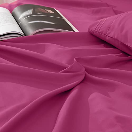 Image of Horbaunal Hot Pink Queen Size Sheet Set - 6 Piece Luxury 1800 Thread Count Bedding Sheets & Pillowcases - 16 Inch Deep Pocket Microfiber Bedding Set - Soft & Wrinkle Bed Sheets