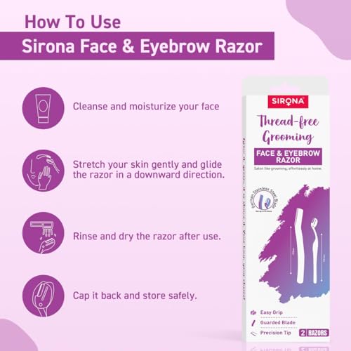 Image of Sirona Reusable Face Razor & Eyebrow Razor Combo for Women (Pack of 2) | Dual Razor Set with Stainless Steel Blades | Facial Hair Removal with Precision Tip & Guarded Edge | Compact, Safe & Easy Grooming Tools