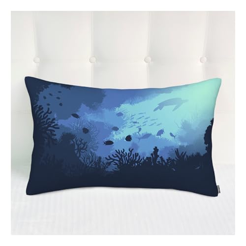Siwehtu Ocean Turtle Pillow Case Cushion Cover, Rectangle Decorative Throw Pillow Cases for Sofa Blue Ocean Big Turtle Sea Fish Seaweed Lumbar Pillow Case Covers for Home Couch Polyester 20x30 Inches