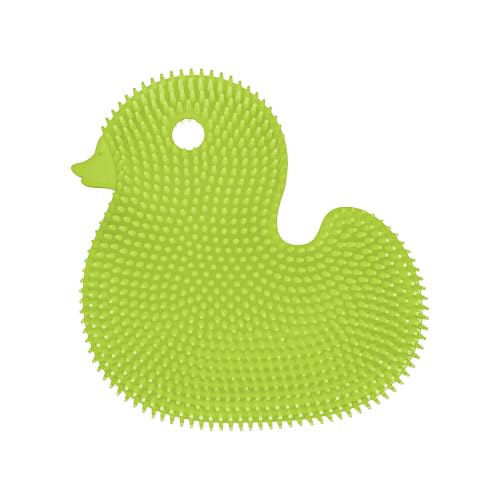 Innobaby Silicone Duck Scrub for Babies, Toddlers and Kids, Bath Time Essential, Loofah Alternative for Kids, Made with Quick-Dry Food Grade Silicone - Green Duck