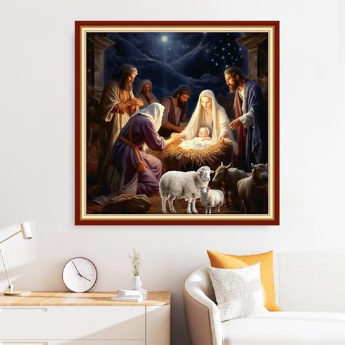 Image of Disxvivy Cross Stitch Stamped Full Embroidery Kits DIY 11CT Cotton Thread Printed DIY Needlepoint Kits Craft Needlework Set Cross-Stitch Stamped Sets-Nativity 18x18 inch