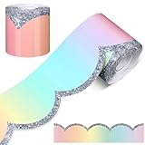 Mixweer Watercolor Rainbow Pastel Scalloped Bulletin Board Border 65.6 Feet Classroom Borders Poster Chalkboard Border for School, Classroom, Home Decoration