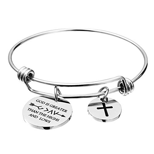 Image of Cross Adjustable Christian Bible Verse Bracelet Religious Jewelry | Inspirational scripture bangle, thoughtful confirmation faith gift for women teengirls