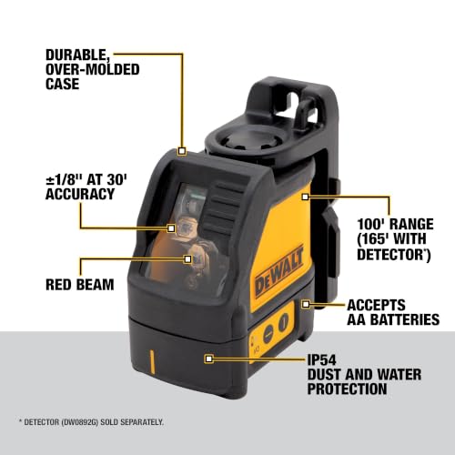 DEWALT Line Laser, Self-Leveling, Cross Line, Red Beam (DW088K) - image 3