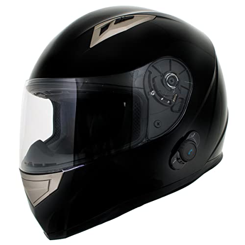 Milwaukee Helmets H510 Gloss Black 'Chit-Chat' Full Face Motorcycle Helmet w/Intercom - Built-in Speaker and Microphone for Men/Women - X-Large