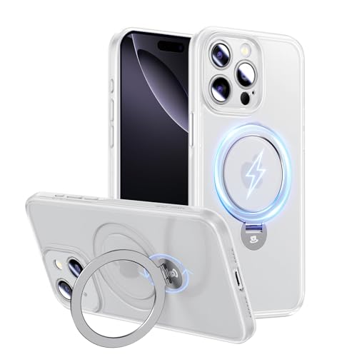 Magic John �Ή�iPhone 16 Pro Max �p �P�[�X �ϏՌ� MagSafe�Ή� ���C�����X�[�d �X�^���h�t�� 360°��] ����~�� �Ή���phone16 Pro Max �p �P�[�X ������ �J�����ی� TPU �Y���ɂ��� �z�R���t��