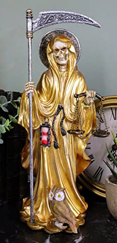 Ebros Gift Standing Santa Muerte Holding Scythe and Scales of Justice in Gold Robe Statue 10″ Tall Holy Death Bone Mother Patron of Success and Wealth Altar Figurine
