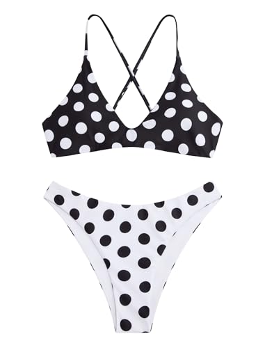 Image of ZAFUL Women's Tie Back Padded High Cut Bralette Bikini Set Two Piece Swimsuit