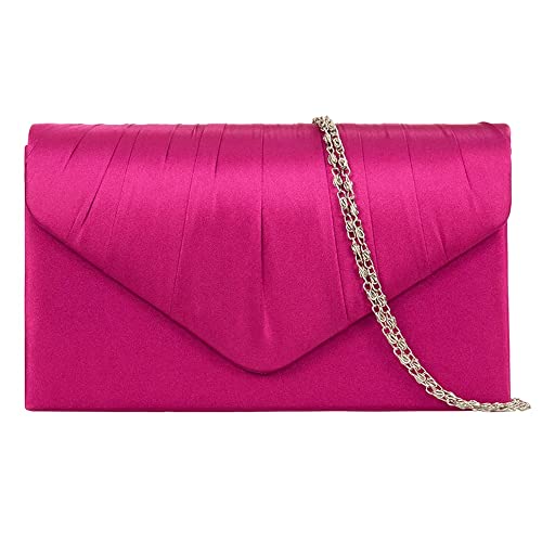 fi9® Pochette satinée pour femme Fête Bal Mariage Soirée - rose - rose fuchsia,