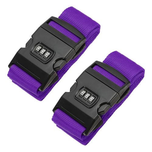 Image of PATIKIL Luggage Straps, 2 Pack Suitcase Straps Adjustable Luggage Belts Strap with Combination Lock for Luggage Suitcases Travel, Purple