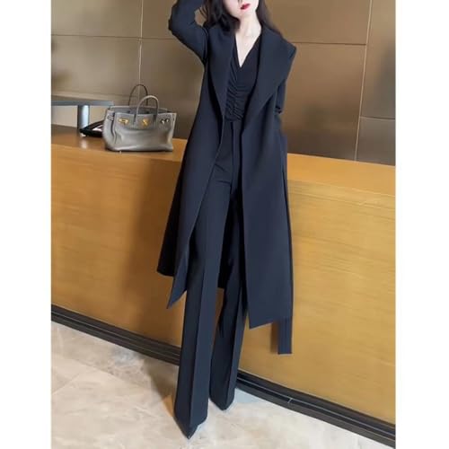 Ensemble veste longue et pantalon style smoking décontracté haut de gamme - 4