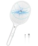 Feizhibo Raqueta Mosquitos Eléctrico, 3000V USB Raqueta Matamoscas Eléctrica Recargable, Iluminación LED para deshacerse de trampas de Mariposas, Moscas y Otros Insectos voladores