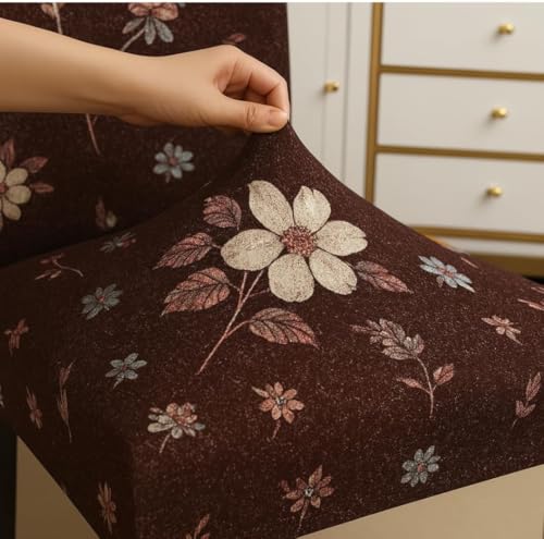 Image of Homerz Premium 6 Seater Dining Table Cloth with 6 Dining Chair Covers,Elastic Fitted Chair Slipcovers, Printed Polycotton Fabric, Table Cloth Size 60x90 inch (Brownie)