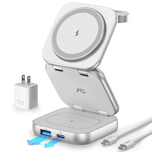 Image of 5-in-1 Wireless Charger for MagSafe, AC ISLAND Portable Travel Charging Station, 35W Max Fast Foldable Magnetic Stand, Evolved for iPhone 17-12 & Air Series, Apple Watch, AirPods (with 35W Adapter)