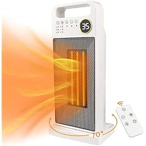 Keramik Heizlüfter, PTC-Keramikheizung,3 Modi 3 Stufen 70° oszillierende elektrische Heizung mit Thermostat, 2-12 Std. Timer, Fernbedienung,Weiß…