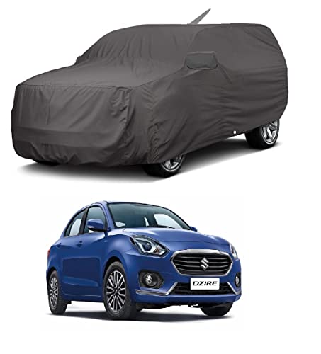 Image of Auto Hub Car Cover Compatible with Maruti Swift Dzire (Model : 2017-Till Date) with Antenna & Mirror Pocket, Weather Proof, Triple Stitched, Swift Dzire Car Cover- Grey