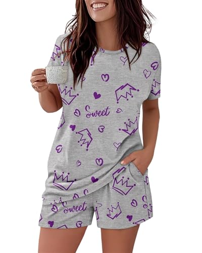 Image of CHICME Pajamas Set for Women 2 Piece Pjs Lounge Set Soft Short Sleeve Tops and Sleep Shorts with Pocket
