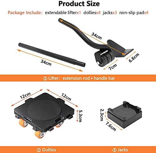 ONEON Furniture Mover, Furniture Lifter Sliders Movers Tool Set with 4 Castors, Double Bearing & 1.25in 360 Degree Rotation Castors Furniture Dolly, Dollies for Moving Heavy Furniture, 400 KG Capacity