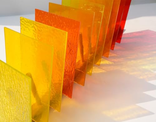 CHICSHIS Lot de 10 feuilles de verre transparentes texturées – Jaune et orange mélangé, 10,2 x 15,2 cm pour loisirs créatifs, mosaïques, projets de vitrail, pièces de mosaïque colorées transparentes