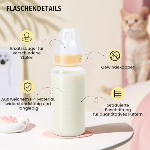 Futtermilchflasche-Set für Welpen, Flaschen zur Kätzchenfütterung, Haustierflasche mit Messskala für die künstliche Aufzucht von Neugeborenen (Blau, 60ML)
