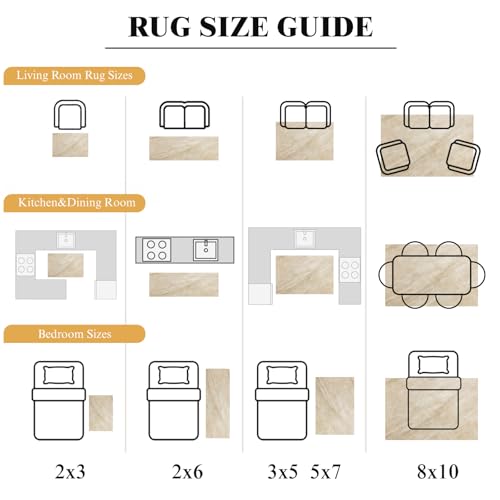 Washable Rug 5x7 Area Rugs for Living Room - Stain Resistant Non-Slip Backing Boho Rug for Bedroom,Durable & Ultra-Thin Vintage Large Area Rug(5x7,Beige)
