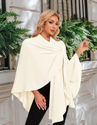 PULI Womens Elegant Cross Front Shawl Wraps Knitted Ponchos Cape Light Weight Poncho Sweater Soft Warm Travel Wraps4