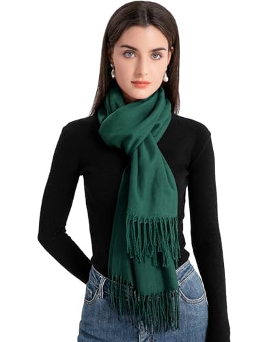 Durio Schal Damen Herbst Winter Lange Winterschal für Damen und Herren Warmer Damenschal mit Fransen Dunkel Grün