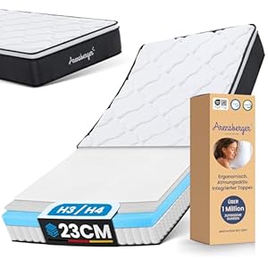 Arensberger EMILIA Matratze 140x200 cm | Federkernmatratze mit Gel-Schaum und integriertem Topper | ergonomische Höhe 23cm | Härtegrad H3/H4 | HR Taschenfederkern 140x200cm Rollmatratze punktelastisch