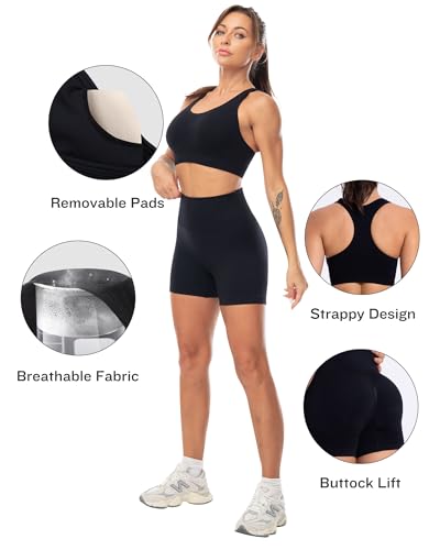 Workout Sets for Women 2 Piece - Seamless Yoga Outfits Shorts and Padded Sports Bra Gym Athletic Clothing Set2