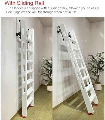 Black Wood Attic Loft Ladder - 8 Step Adjustable Sliding Rail with Anti-Slip Rubber Feet, Perfect for Loft Beds and Egress Stairs (2.34m / 7.7ft)