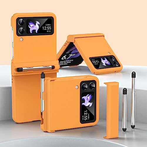 Coque silicone pour Samsung Z Flip 4 avec double charnière renforcée et porte stylet orange