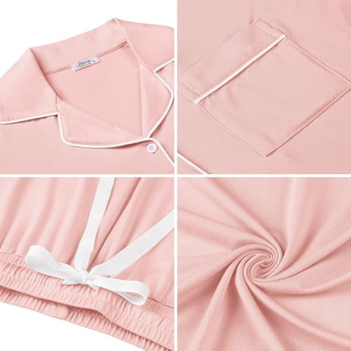 Image of Cherrydew Women Bamboo Viscose Super Soft Comfy Summer Cooling Short Sleeve Button Down Pajama Shorts Set S-XXL