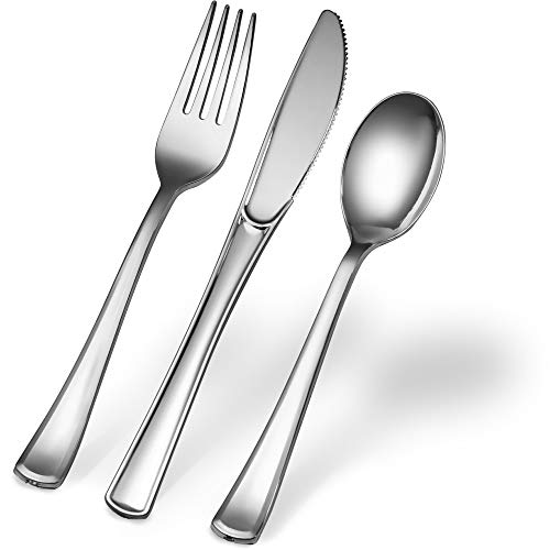 Plasticpro Disposable Heavy Duty Silver Plastic Knives, Fancy Plastic Silverware Looks Like Real Silver Cutlery - Utensils Great For Catering Events, Restaurants, Parties And Weddings Pack Of 40 #TOP2