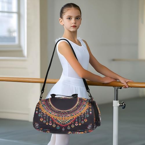 Travel Duffle Bag for Kids Boys Girls Aztec Geometric Ethnic Oriental Sports Bag Overnighter Duffle Sleepover Weekender with Shoes Compartment2