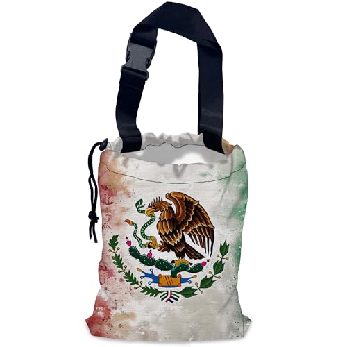 Image of Vintage Mexico Flag Car Trash Bag,Hanging Drawstring Car Garbage Bag,Waterproof Canvas Car Back Seat Organizer with Adjustable Buckle,for Vehicles,SUVs,Camping,Road Trips