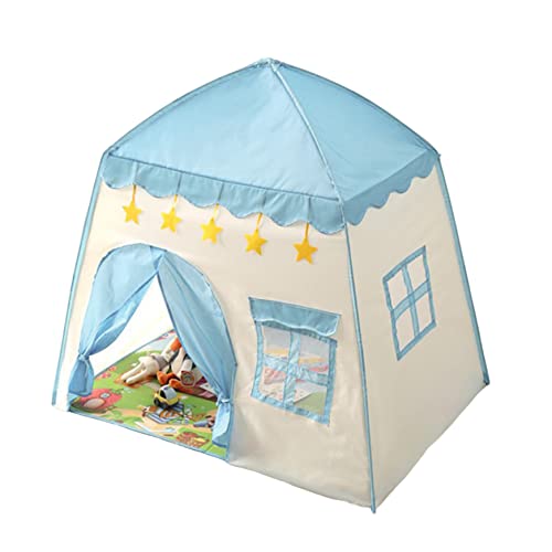 Speeltent voor kinderen, 1,3 x 1 x 1,3 m, prinsessenkasteel met zichtbaar raam- en deurgordijn, grote tipi-tent, kinderspeelhuis voor meisjes, jongens (blauw) - Afbeelding 6