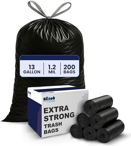 Plasticplace 13 gallon Extra Tall Drawstring Kitchen Trash Bags |...