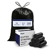 Plasticplace 13 gallon Extra Tall Drawstring Kitchen Trash Bags | Black 1.2 Mil, 24