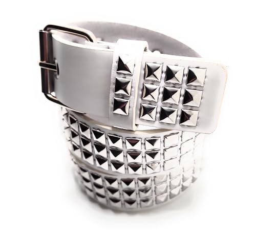 Silver on White Studded Belt Trim-to-Fit Punk3