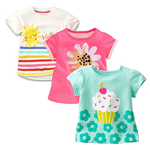 SIMPEXPE Girls Toddlers' Short-Sleeve Graphic T-Shirts，Crewneck Kids Tee Tops, Girl Clothes Outifit,Multipacks