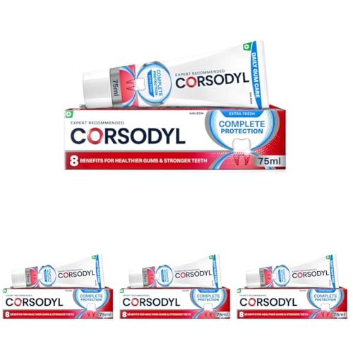 Corsodyl Toothpaste Complete Protection, Daily Gum Care, Extra Fresh for Healthy Gums and Strong Teeth, 75ml (Pack of 4)