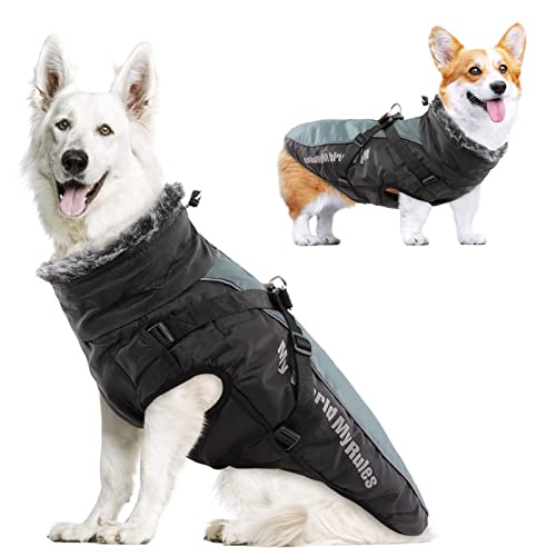 Morvigive Reflective Dog Winter Jackets, Waterproof Windproof Cold Weather Dog Coats With Harness & Furry Collar, Thick Cotton Padded Pet Warm Vest Outdoor Sports Jacket Apparel For Medium Large Dogs #TOP7