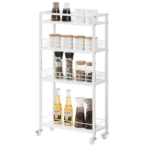 HOOBRO Rollwagen mit 4 Ebenen, Nischenregal, Rollwagen schmal, Küchenwagen schmal, Küchenwagen mit...